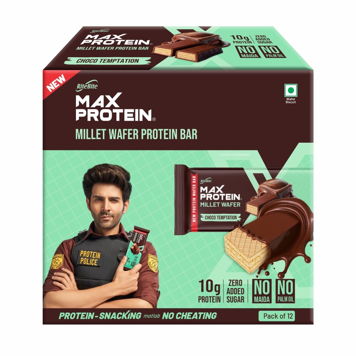 

RiteBite Max Protein Wafer Bars with Millets, Choco Temptation (Pack of 12), 10g Protein, No Maida, No Palm Oil, Zero Added Sugar, Healthy Wafer Sn...