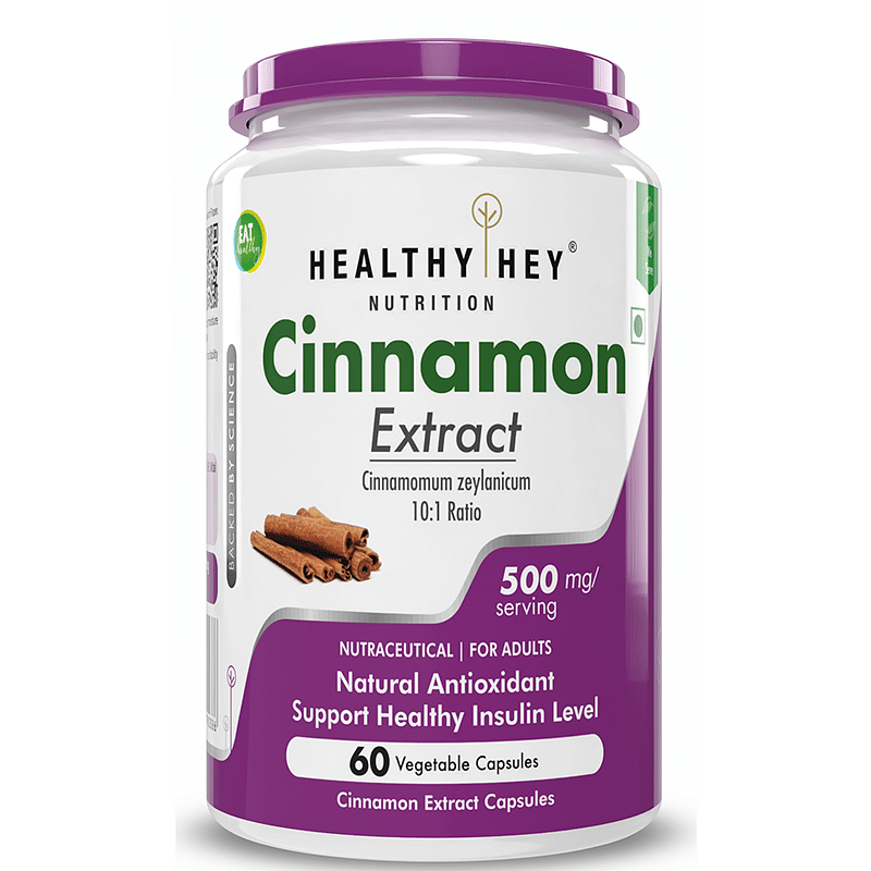 

HealthyHey Cinnamon Extract 10:1 Ratio - Support Healthy Glucose Levels - 500mg 60 Veg. Capsules