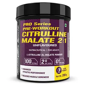 HealthyHey Sports Citrulline Malate 2:1 - 200 Grams 100 Servings (Unflavoured, 200gm)