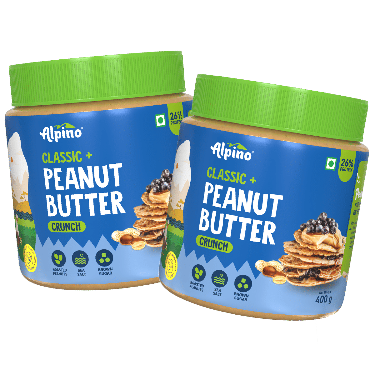 

ALPINO 26g Protein Classic Peanut Butter Crunch 400g (400g, Pack of 2) - Roasted Peanuts, Brown Sugar & Sea Salt - Source of Healthy Fats & Dietary...
