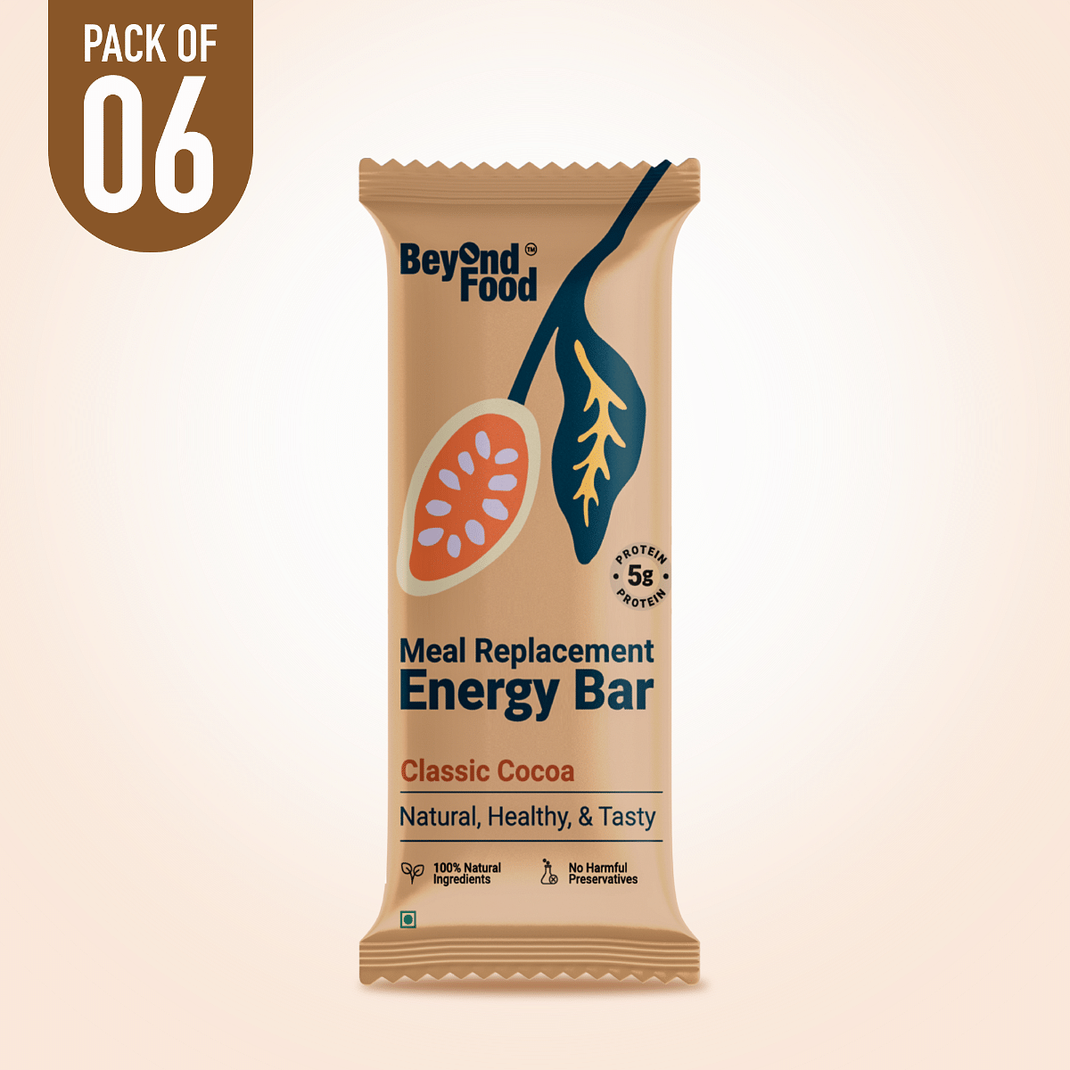 

Beyond Food Meal Replacement Energy Bar - Classic Cocoa | Pack Of 6 | 6x50G