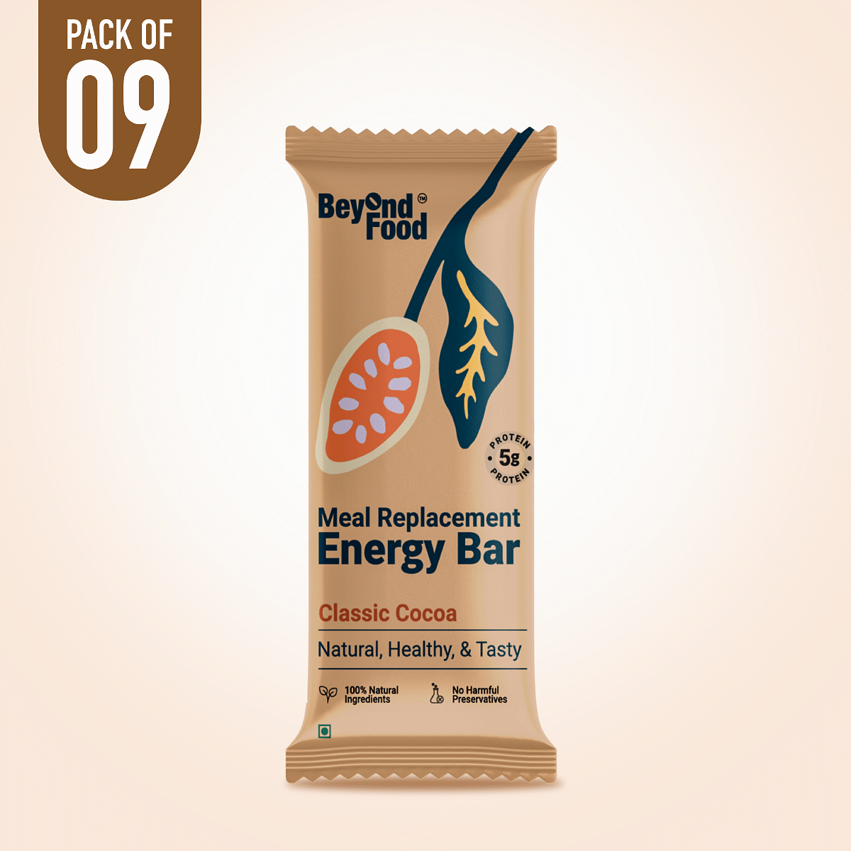 

Beyond Food Meal Replacement Energy Bar - Classic Cocoa | Pack of 9 | 9x50g