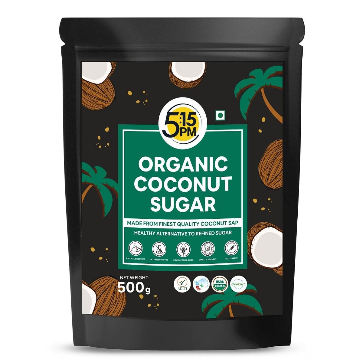 5:15PM Organic Coconut Sugar| Unrefined Sugar| Natural Sweetener |Gluten Free| 100% Pure & Healthy Sugar Alternative - 500gm