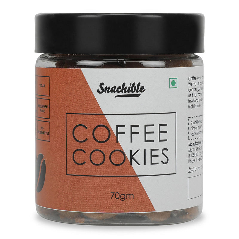 

Snackible Coffee Cookies (Pack of 4) 4x70gm Vegan No Refined Sugar No Preservatives
