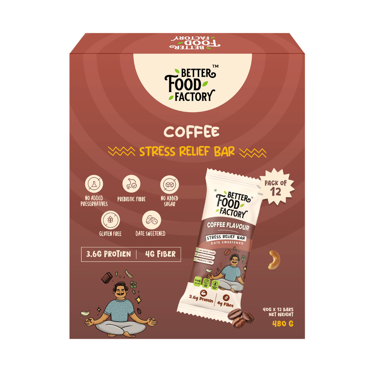 

Better Food Factory Coffee Stress Relief Energy Bar Pack of 12