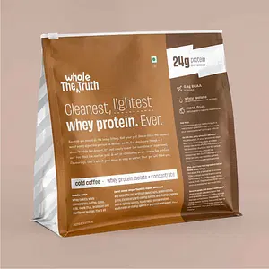 The Whole Truth Whey Protein Isolate+Concentrate | Cold Coffee 1 kg (2.2 lbs) | 24g Protein/Scoop | 6.6g BCAA | 100% Authentic Whey & No Adulteration | Clean, Light & Easy to Digest