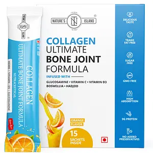 Natures Island Collagen Powder For Women & Men Joint Support Supplement With Vitamin D3 Glucosamine Boswellia Hadjod For Stronger & Flexible Knee - 150G - Orange (Pack of 1)