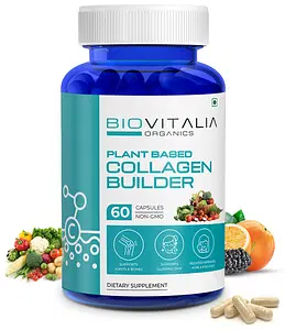 BIOVITALIA ORGANICS Plant Based Collagen Builder for Glowing Skin and Reduces Wrinkles, Acne & Fine Line.  (60 Capsules)