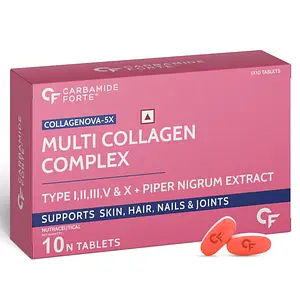 Carbamide Forte Hydrolyzed Multi Collagen Peptide with all 5 Types of Collagen Including TYPE I, II, III, V & X Collagen Powder - 10 Tablets