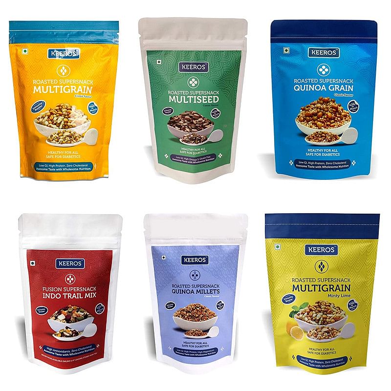 

Keeros Healthy & Diabetic Snacks Combo | Variety of 6 Sweet & Salted, Tasty & Crunchy Sugar Free Roasted Snacks for Weight Loss| Low GI | Low Calor...