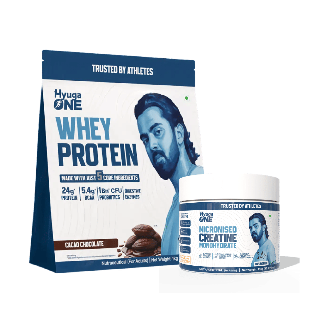 

Hyuga One Whey Protein Powder Cacao Chocolate, 24g Protein, 5.4g BCAA, Probiotics 1Billion CFU, 1kg+Hyuga One Micronised Creatine Monohydrate | 3.1...