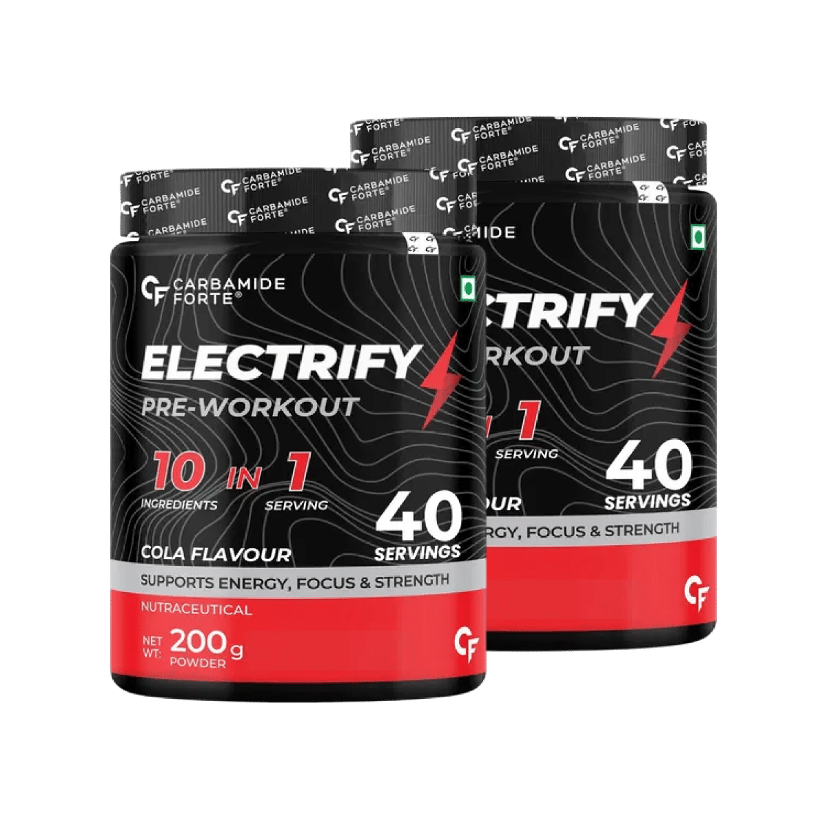 

Carbamide Forte Pre-Workout Powder for Energy, Focus & Strength - 40 Servings - Cola Flavour- 200g Pack of 2