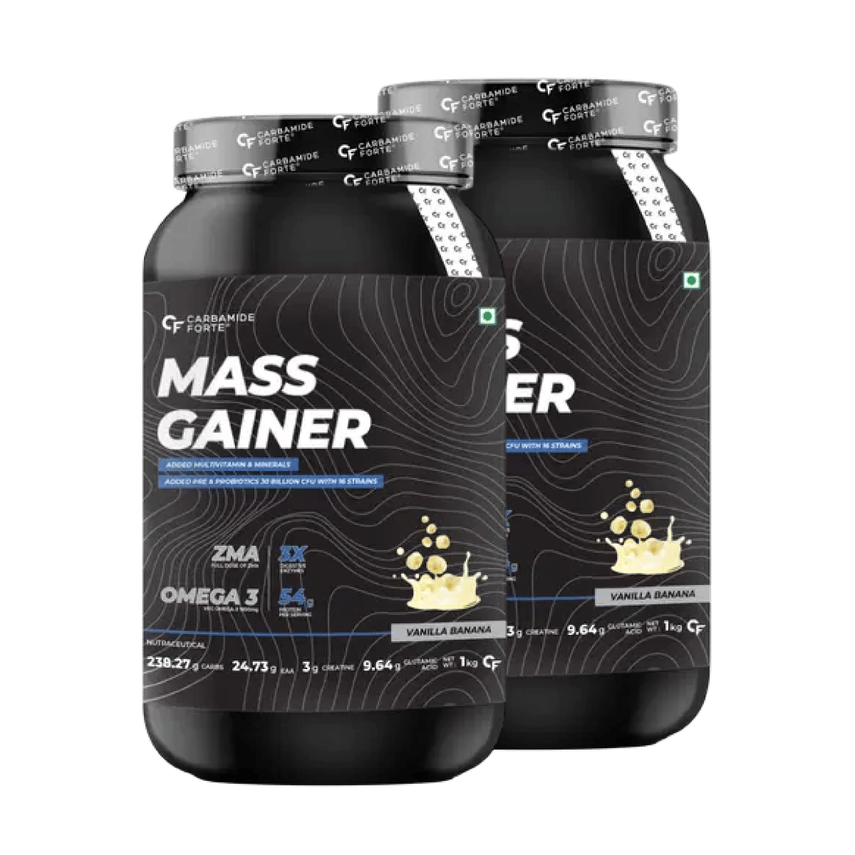 

Carbamide Forte Mass Gainer with 54g Protein, 250g Carbs, Multivitamin, ZMA & Creatine 3g - Vanilla banana Flavour Weight Gainer - 1kg Pack of 2
