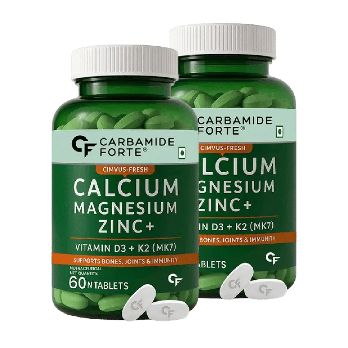 

Carbamide Forte Calcium Magnesium + Zinc | 60 Veg Tablets | Bones | Joints | Immunity | Women & Men Pack of 2