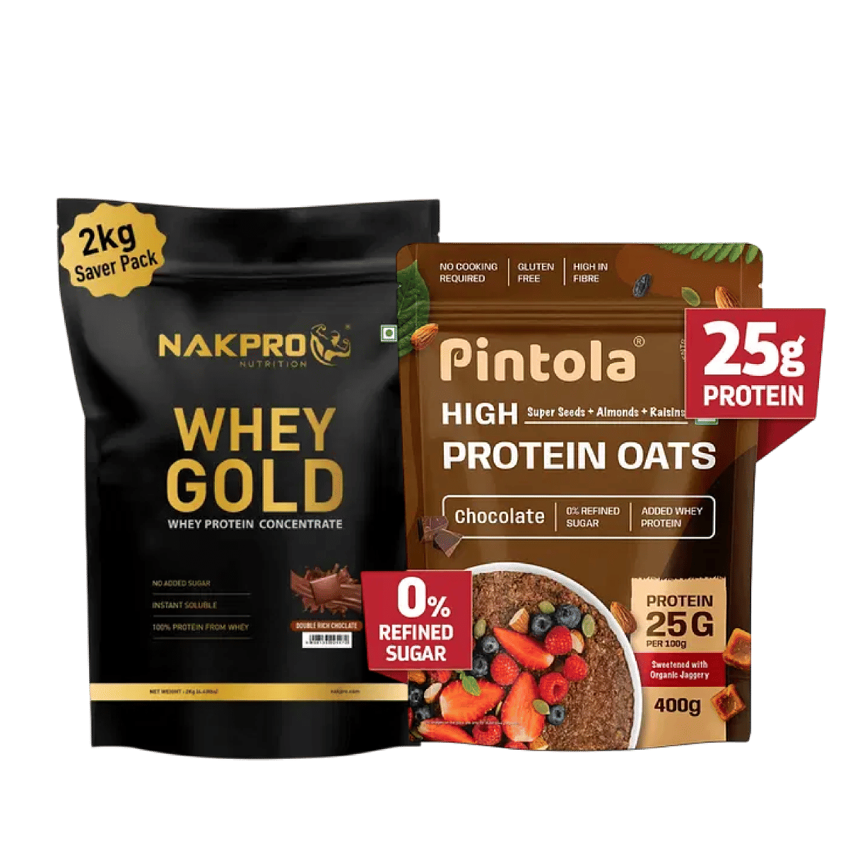 

NAKPRO Gold Whey Protein Concentrate 2kg Double Rich Chocolate | 25.5g Protein, 5.6g BCAA | 100% Authentic |+Pintola 25g High Protein Oats, Dark C...