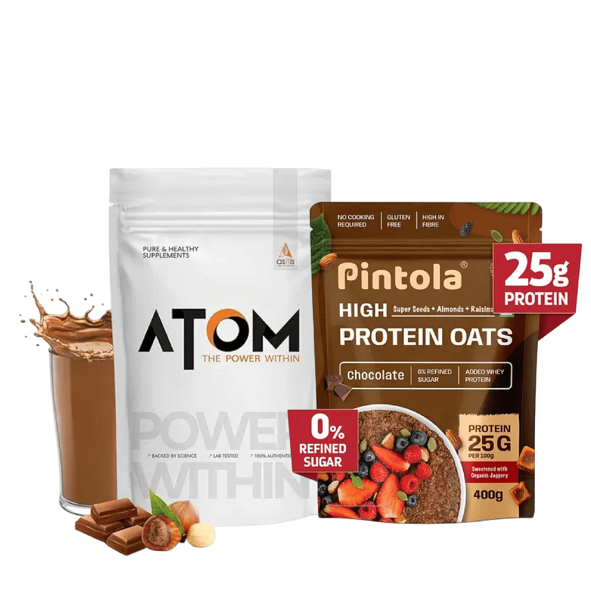 

AS-IT-IS ATOM Whey Protein with Digestive Enzymes | 27g protein | 5.7g BCAA | Lab Tested | Choco Hazel Fusion flavor- 2kg+Pintola 25g High Protein ...