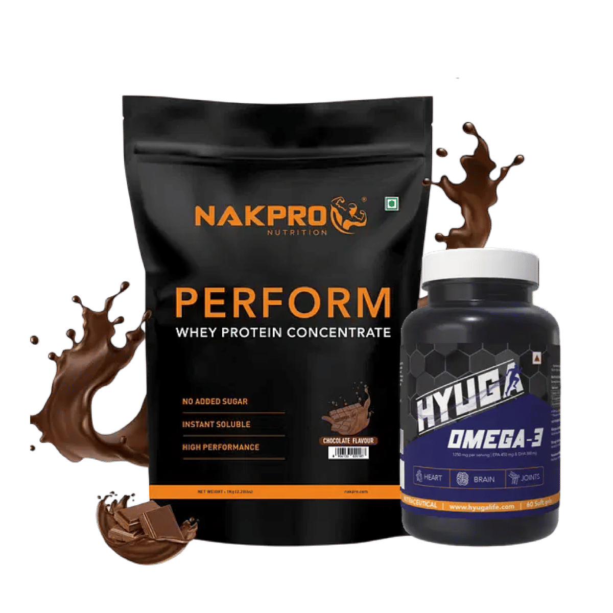 

NAKPRO Perform Whey Protein Concentrate 1kg Chocolate | 24g Protein, 5.3g BCAA | 100% Authentic Supplement Powder |+Hyuga Omega 3 | Triple Strengt...