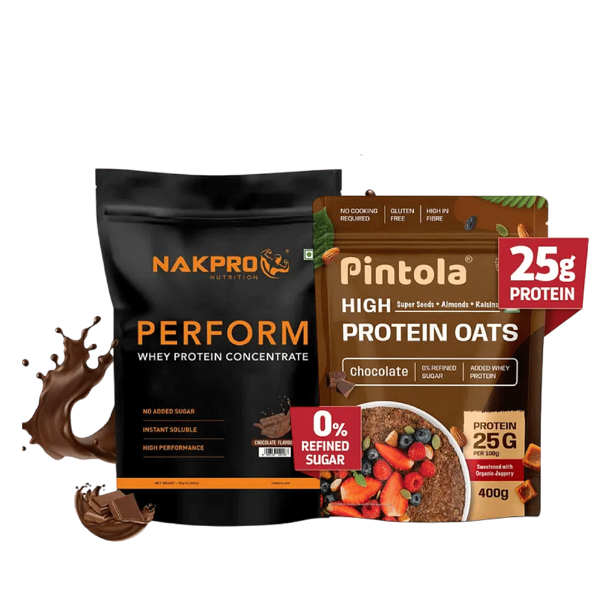 

NAKPRO Perform Whey Protein Concentrate 1kg Chocolate | 24g Protein, 5.3g BCAA | 100% Authentic |+Pintola 25g High Protein Oats, Dark Chocolate - ...