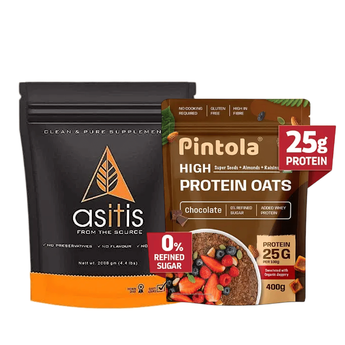 

AS-IT-IS Nutrition Whey Protein Concentrate 2kg | Unflavoured | 66 Servings | 80% Concentrate+Pintola 25g High Protein Oats, Dark Chocolate - 400g