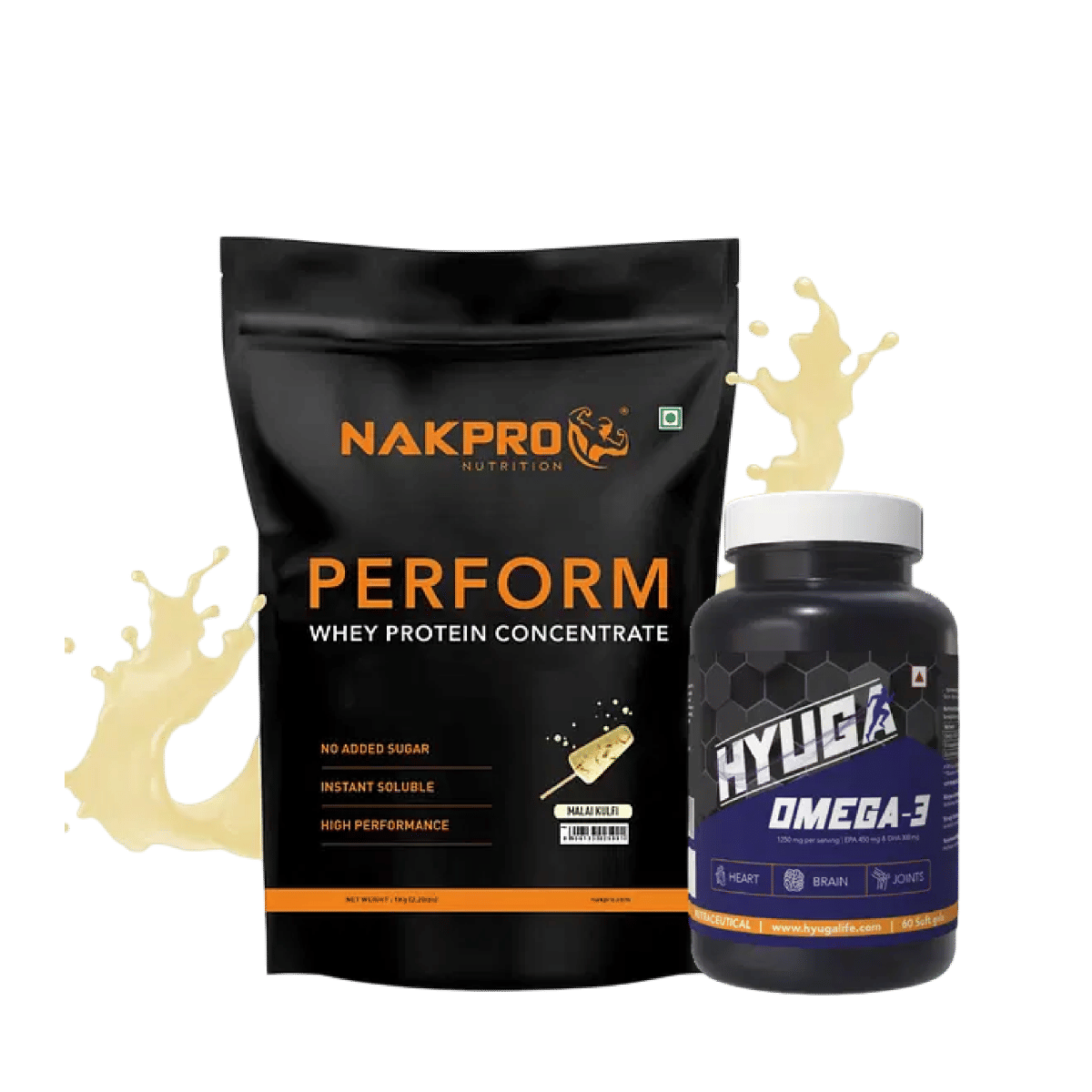 

NAKPRO Perform Whey Protein Concentrate 1kg Malai Kulfi | 24g Protein, 5.3g BCAA | 100% Authentic Supplement Powder |+Hyuga Omega 3 | Triple Stren...