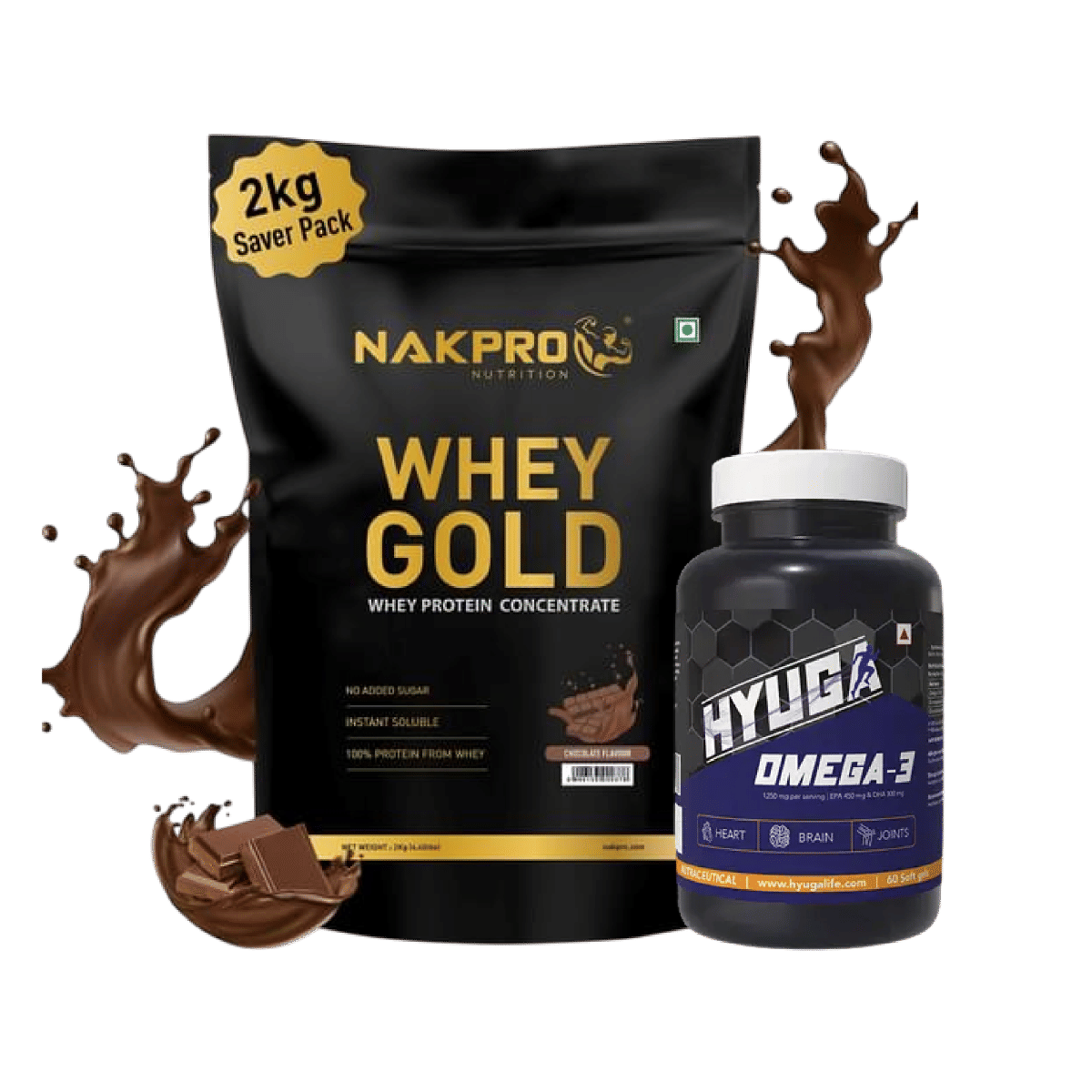 

NAKPRO Gold Whey Protein Concentrate 2kg Chocolate | 25.5g Protein, 5.6g BCAA | 100% Authentic Supplement Powder |+Hyuga Omega 3 | Triple Strength...