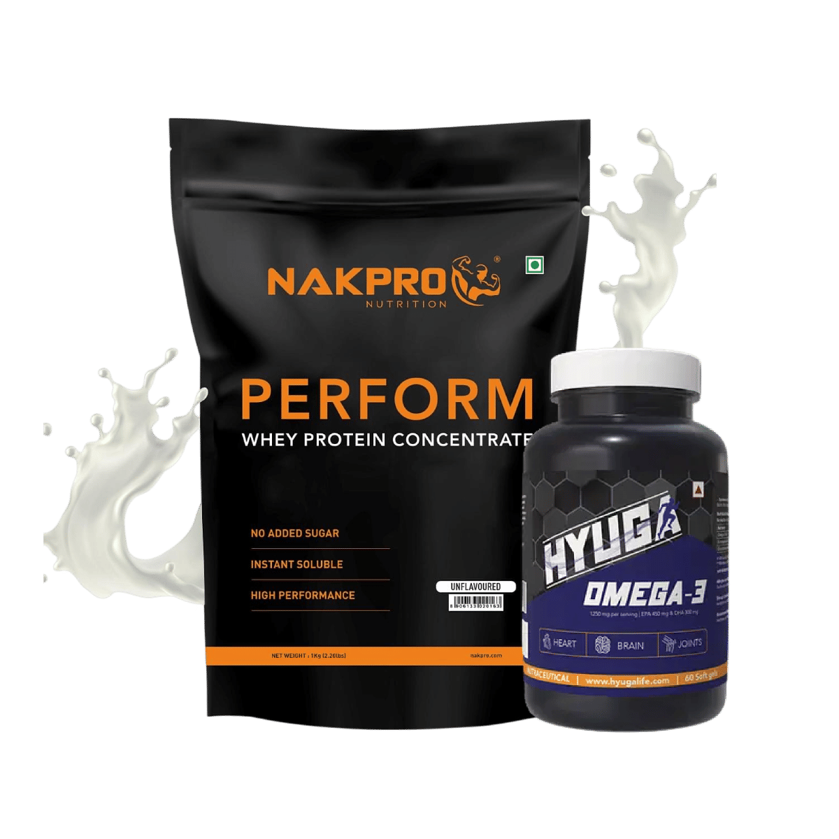 

NAKPRO Perform Whey Protein Concentrate 1kg Unflavoured | 26g Protein, 5.7g BCAA | 100% Authentic Supplement Powder |+Hyuga Omega 3 | Triple Stren...