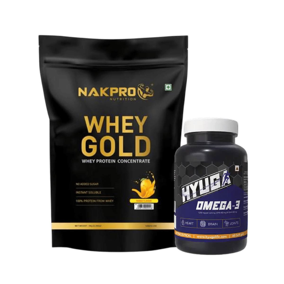 

NAKPRO Gold Whey Protein Concentrate 1kg Mango | 25.5g Protein, 5.6g BCAA | 100% Authentic Supplement Powder |+Hyuga Omega 3 | Triple Strength | 1...