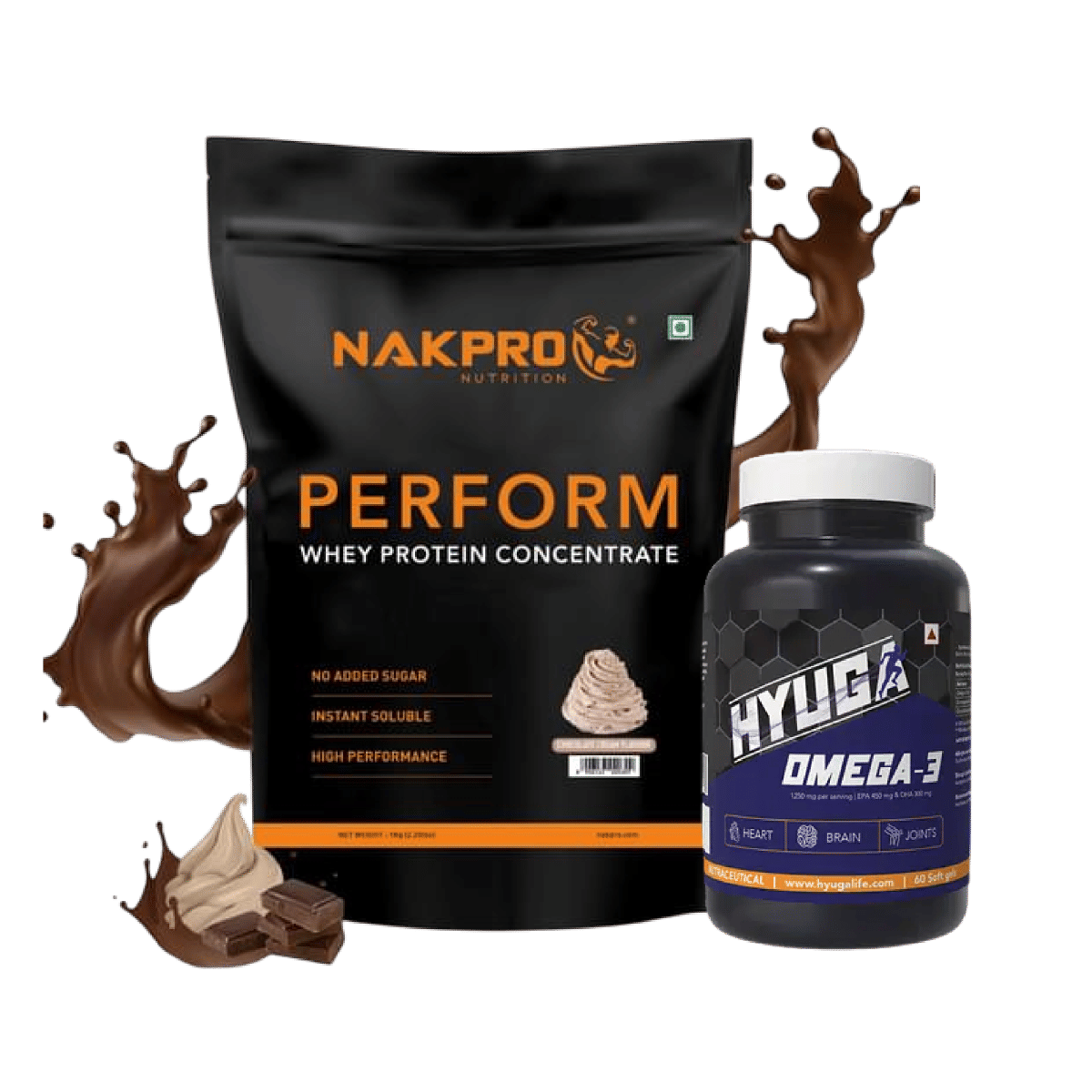

NAKPRO Perform Whey Protein Concentrate 1kg Chocolate Cream | 24g Protein, 5.3g BCAA | 100% Authentic Supplement Powder |+Hyuga Omega 3 | Triple S...