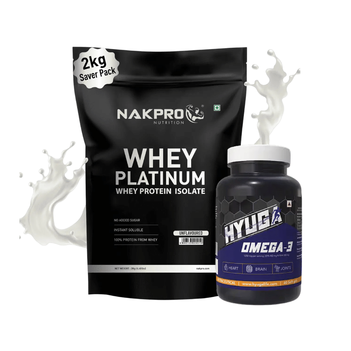 

NAKPRO Platinum Whey Protein Isolate 90%, 2kg Unflavoured | 31g Protein, 7g BCAA | 100% Authentic | Low Carbs +Hyuga Omega 3 | Triple Strength | 1...