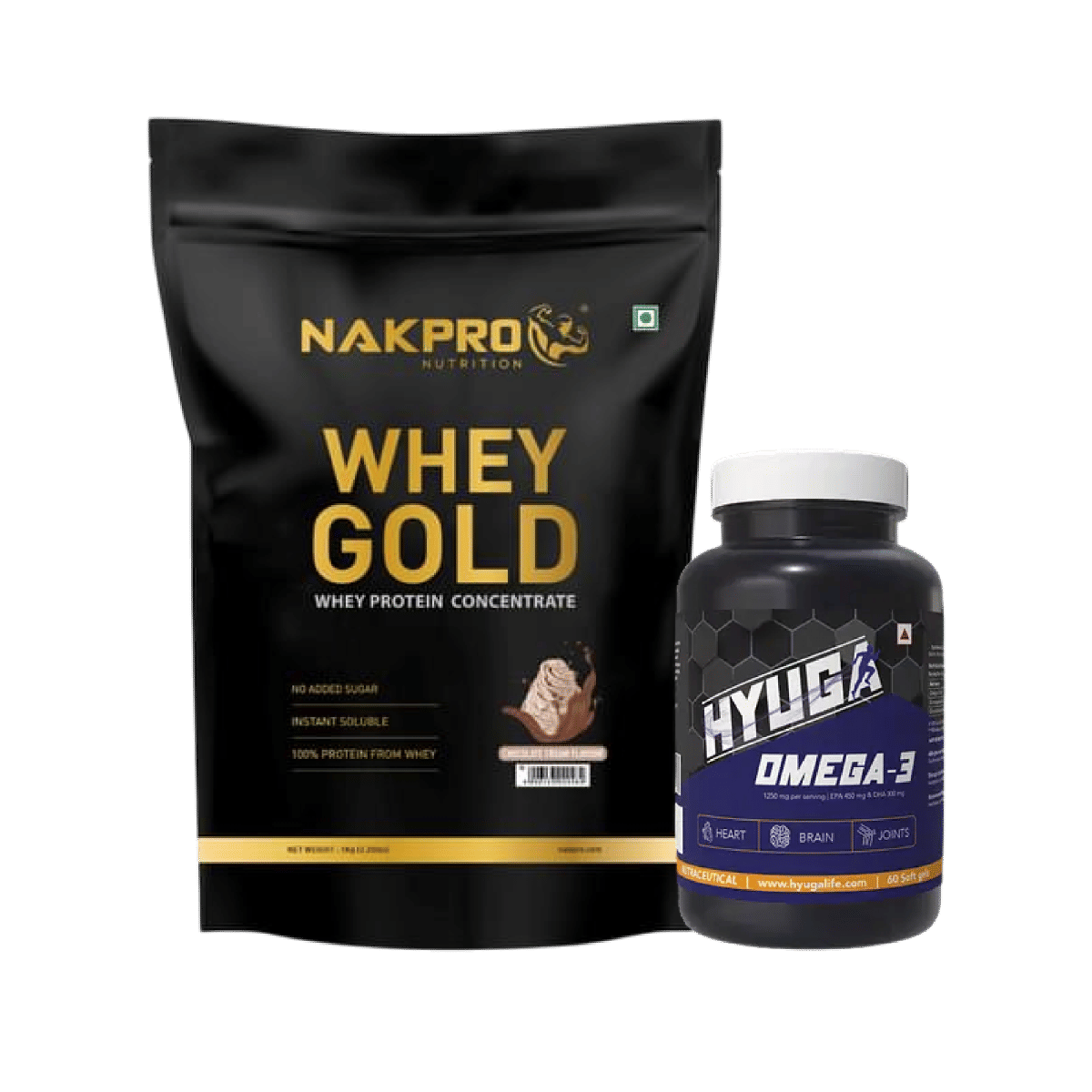 

NAKPRO Gold Whey Protein Concentrate 1kg Chocolate Cream | 25.5g Protein, 5.6g BCAA | 100% Authentic Supplement Powder |+Hyuga Omega 3 | Triple St...