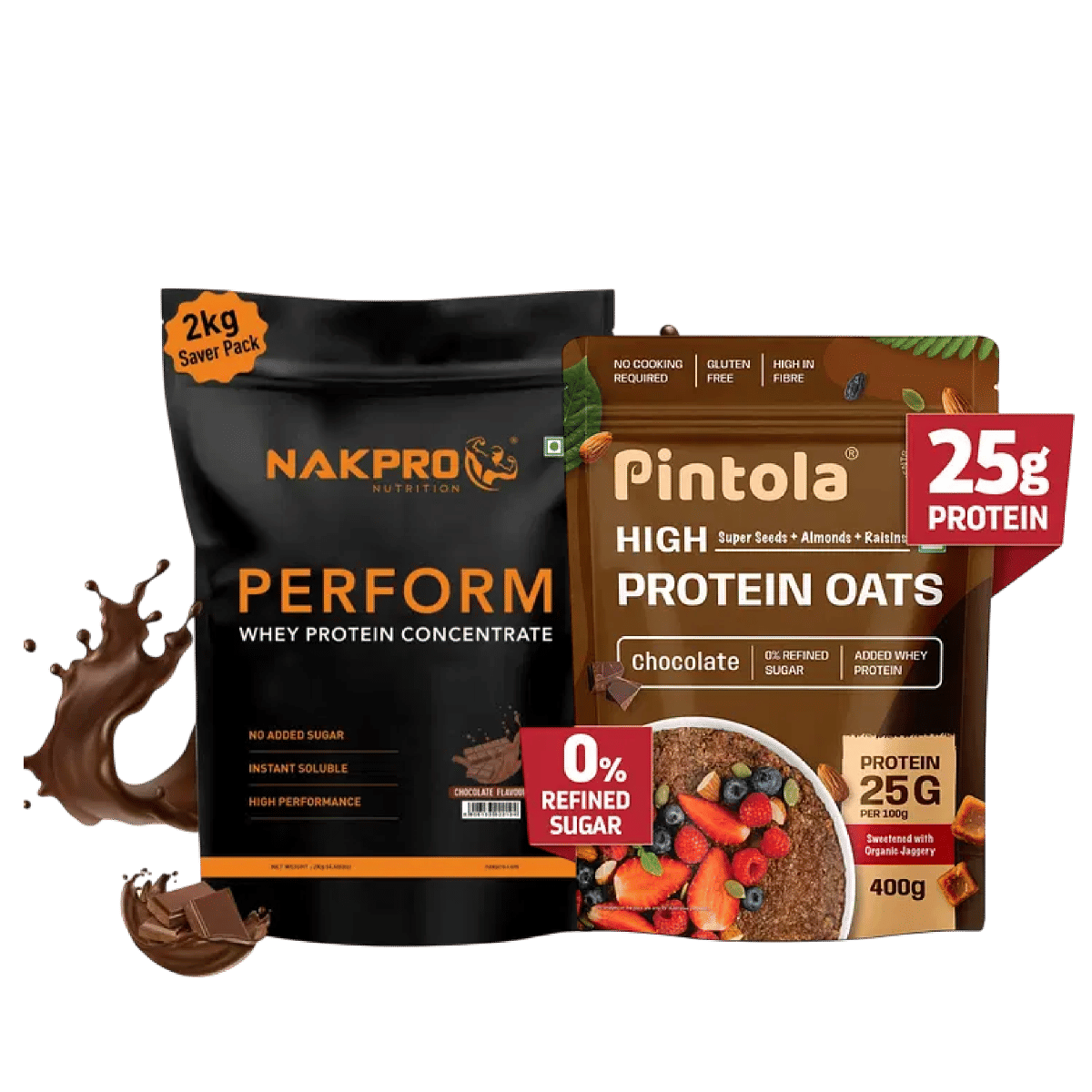 

NAKPRO Perform Whey Protein Concentrate 2kg Chocolate | 24g Protein, 5.3g BCAA | 100% Authentic |+Pintola 25g High Protein Oats, Dark Chocolate - ...