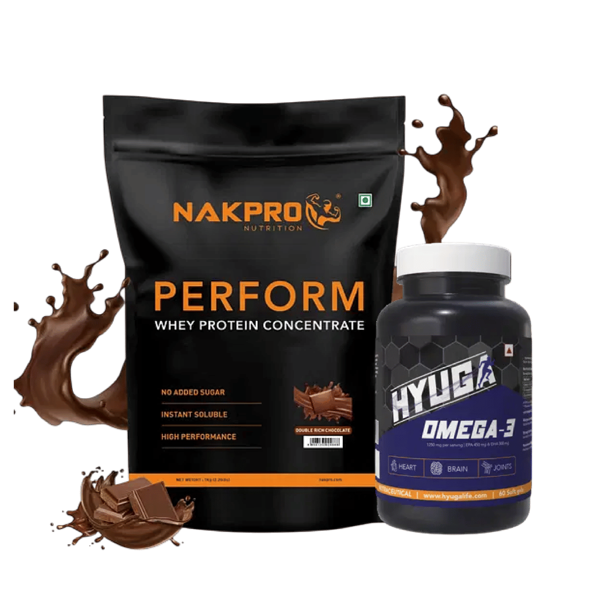 

NAKPRO Perform Whey Protein Concentrate 1kg Double Rich Chocolate | 24g Protein, 5.3g BCAA | 100% Authentic |+Hyuga Omega 3 | Triple Strength | 1...