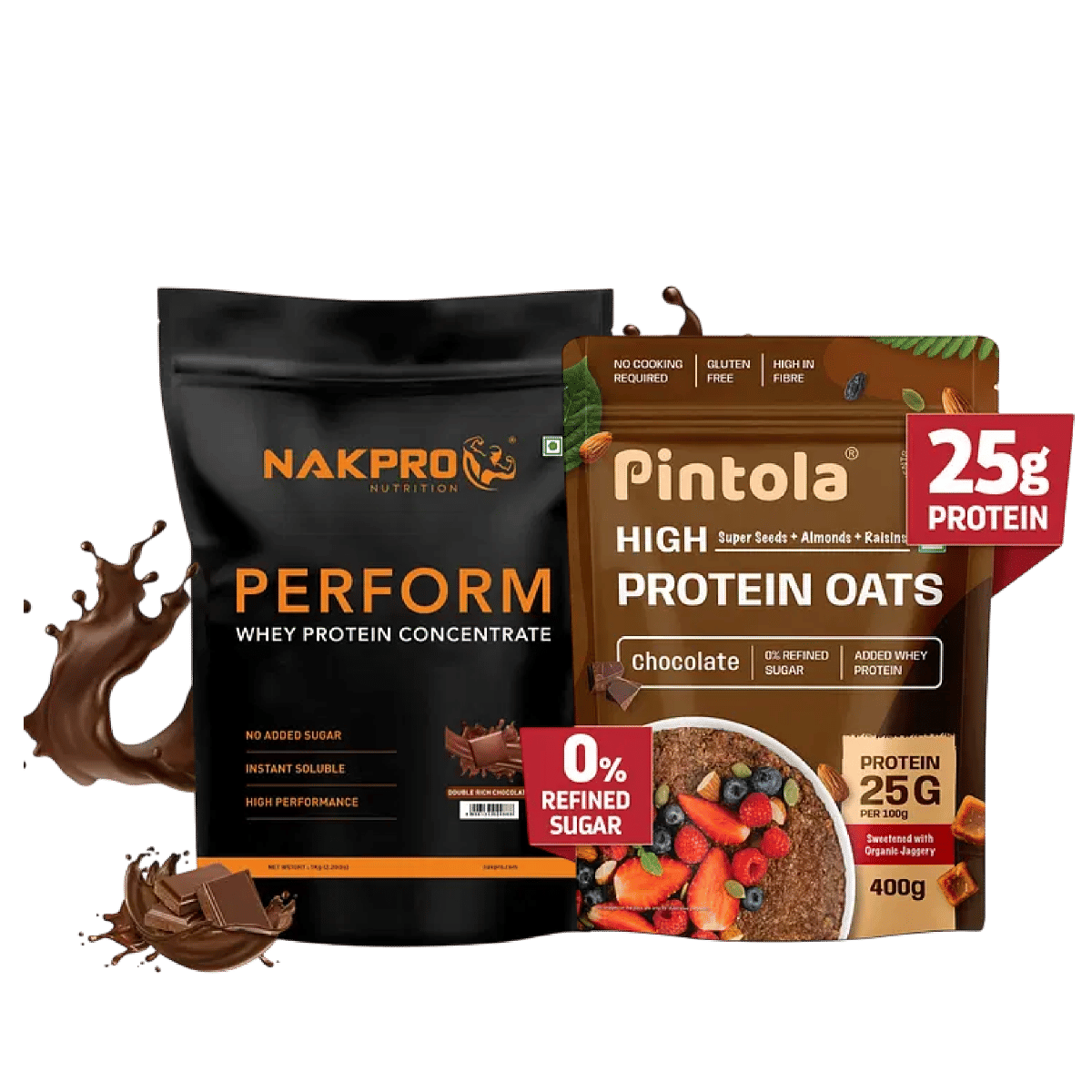 

NAKPRO Perform Whey Protein Concentrate 1kg Double Rich Chocolate | 24g Protein, 5.3g BCAA | 100% Authentic |+Pintola 25g High Protein Oats, Dark ...