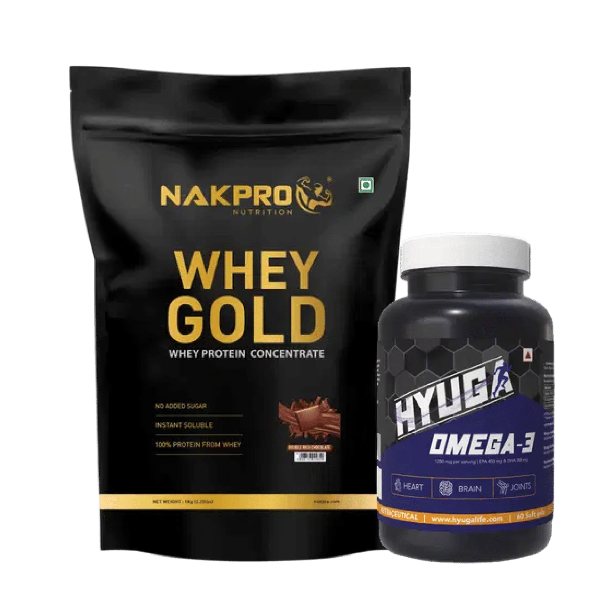 

NAKPRO Gold Whey Protein Concentrate 1kg Double Rich Chocolate | 25.5g Protein, 5.6g BCAA | 100% Authentic|+Hyuga Omega 3 | Triple Strength | 1250...