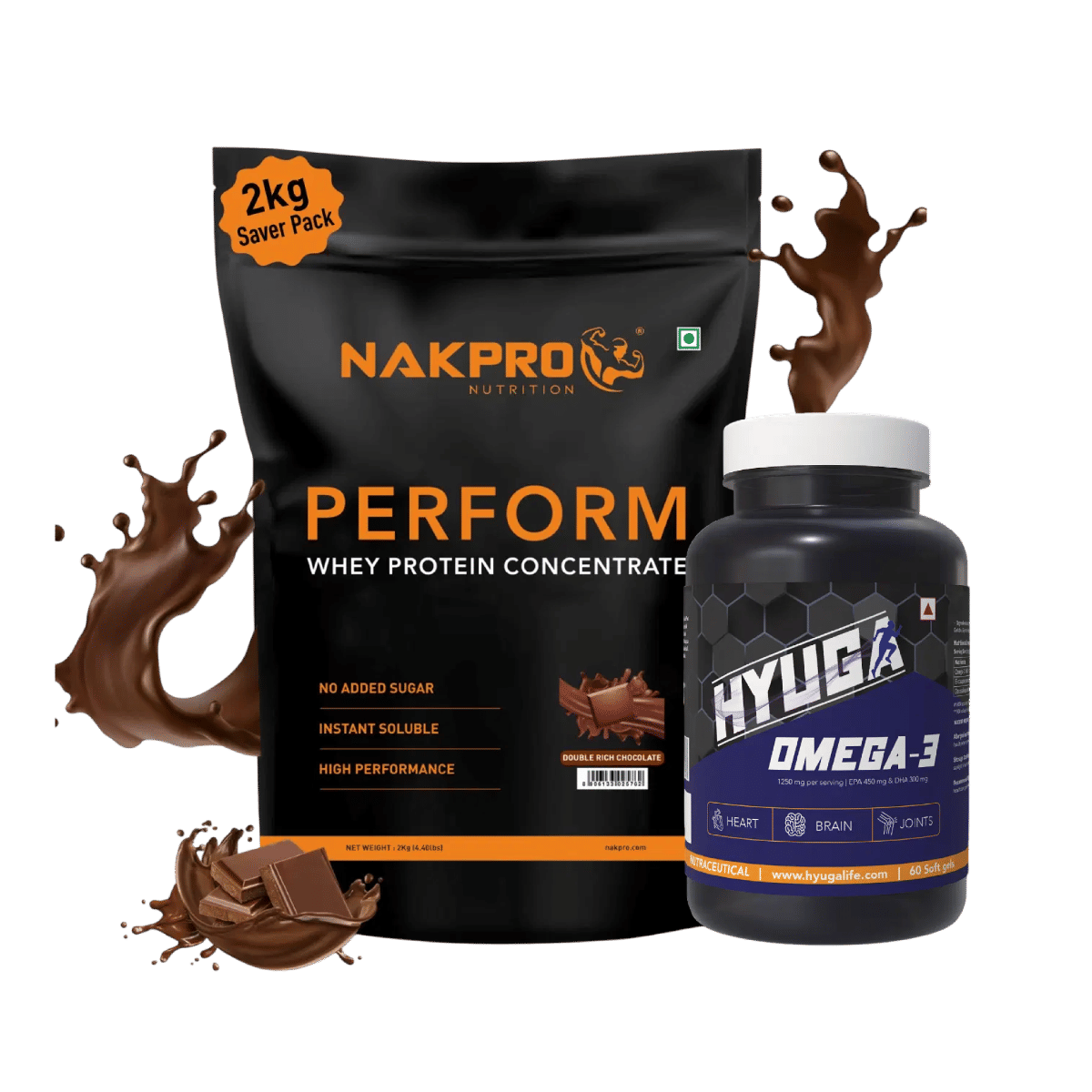 

NAKPRO Perform Whey Protein Concentrate 2kg Double Rich Chocolate | 24g Protein, 5.3g BCAA | 100% Authentic |+Hyuga Omega 3 | Triple Strength | 1...