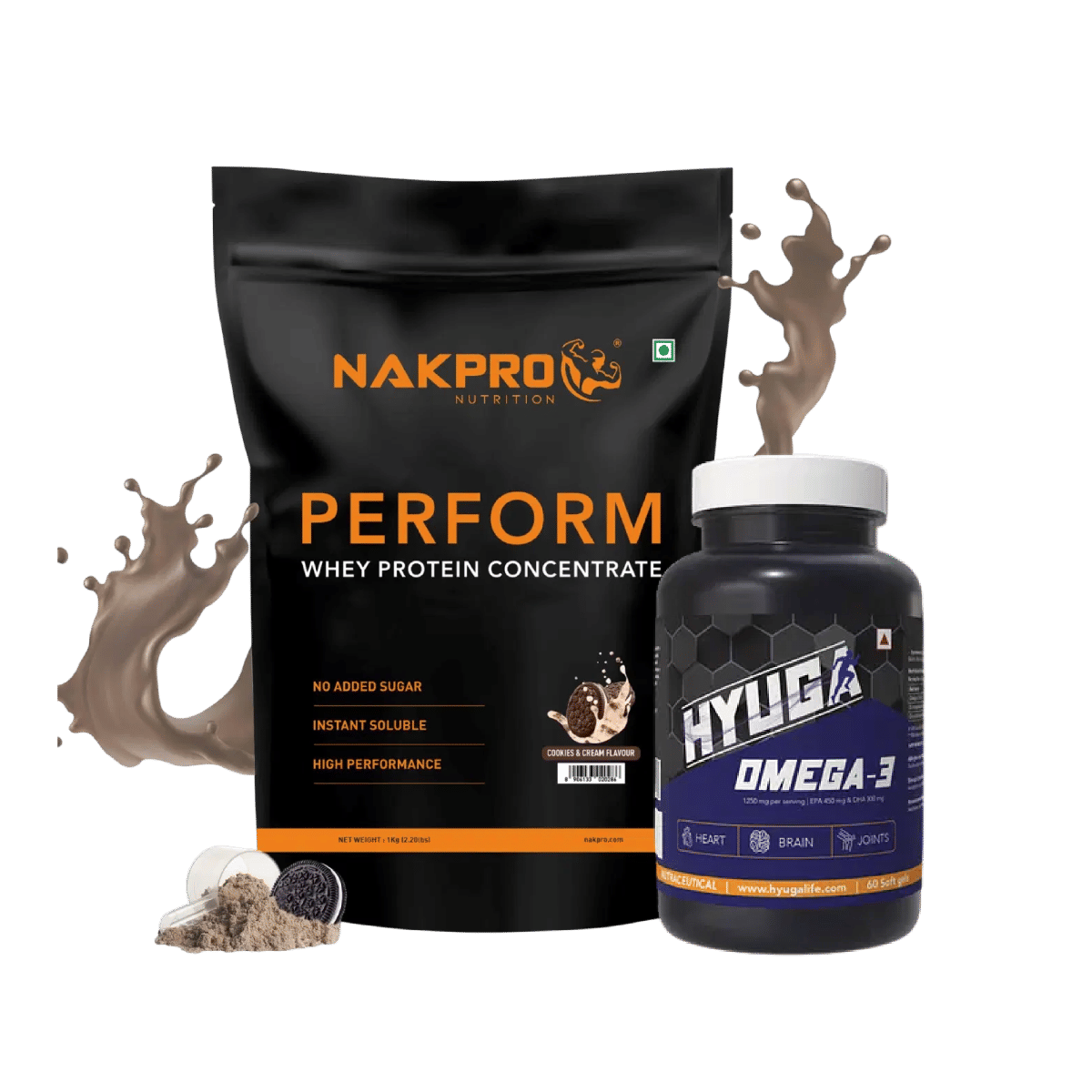 

NAKPRO Perform Whey Protein Concentrate 1kg Cookies & Cream | 24g Protein, 5.3g BCAA | 100% Authentic Supplement Powder |+Hyuga Omega 3 | Triple S...