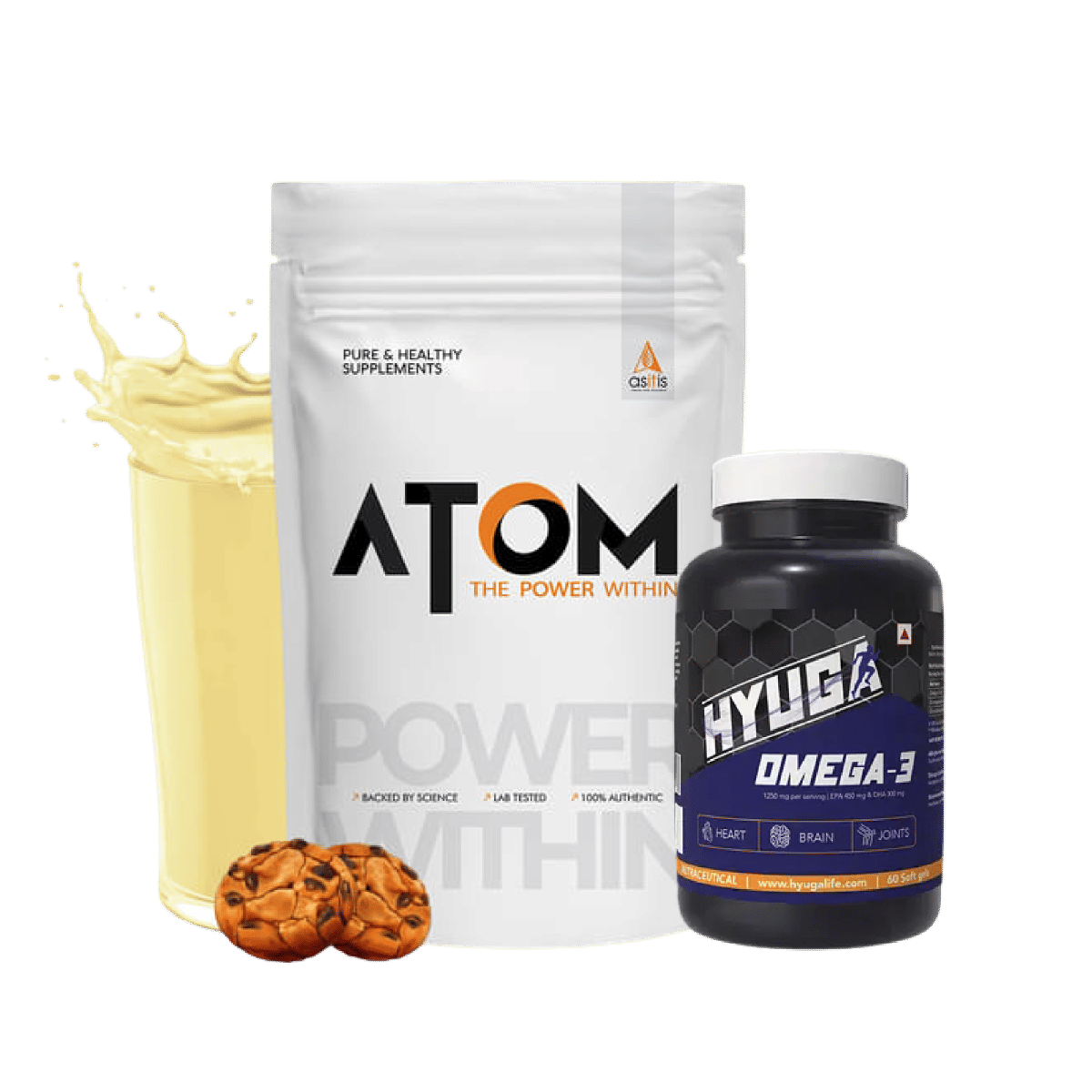 

AS-IT-IS ATOM Whey Protein 2kg | Cookies and cream | 56 Servings | 27g protein | 5.7g BCAA | Digestive Enzymes+Hyuga Omega 3 | Triple Strength | 12...