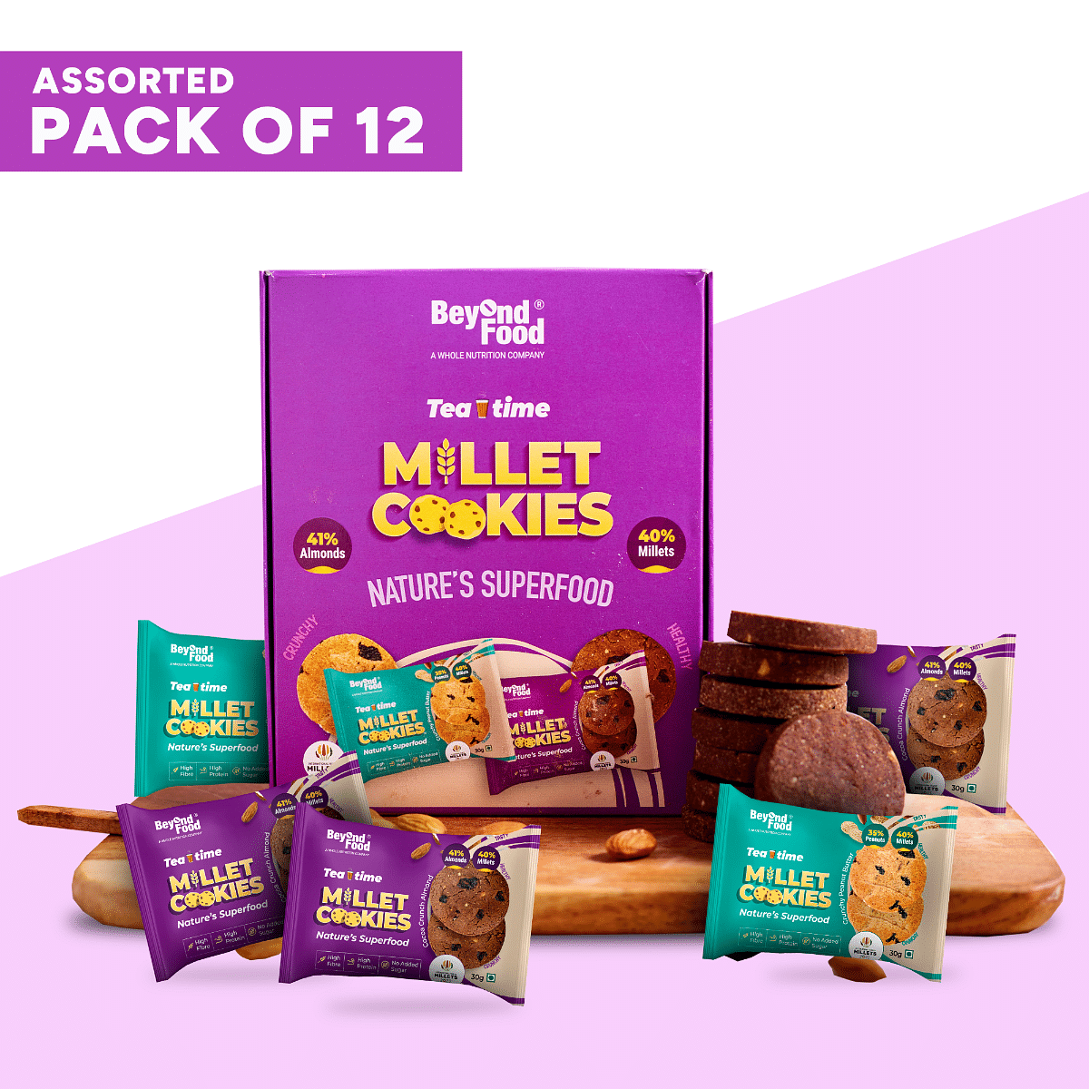 

Beyond Food Millet Cookies - Assorted | Pack Of 12 | 12x30G
