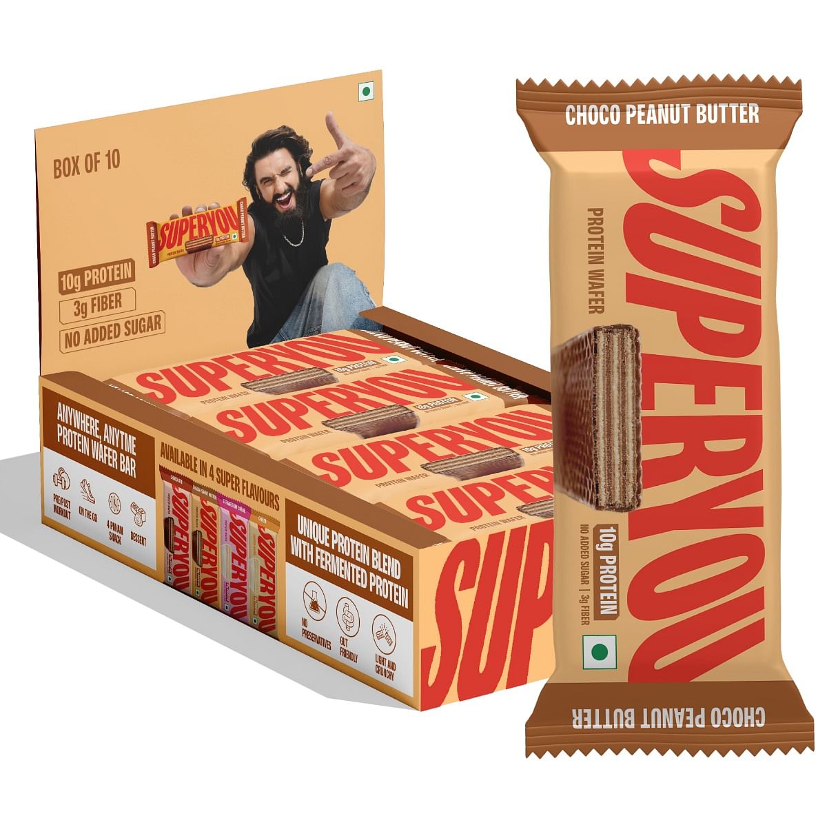 

SuperYou Choco Peanut Butter Protein Wafer Bars (Pack of 10) | 10g Protein, 3g Fiber, Zero Added Sugar | Protein Bars with a blend of Fermented Pro...