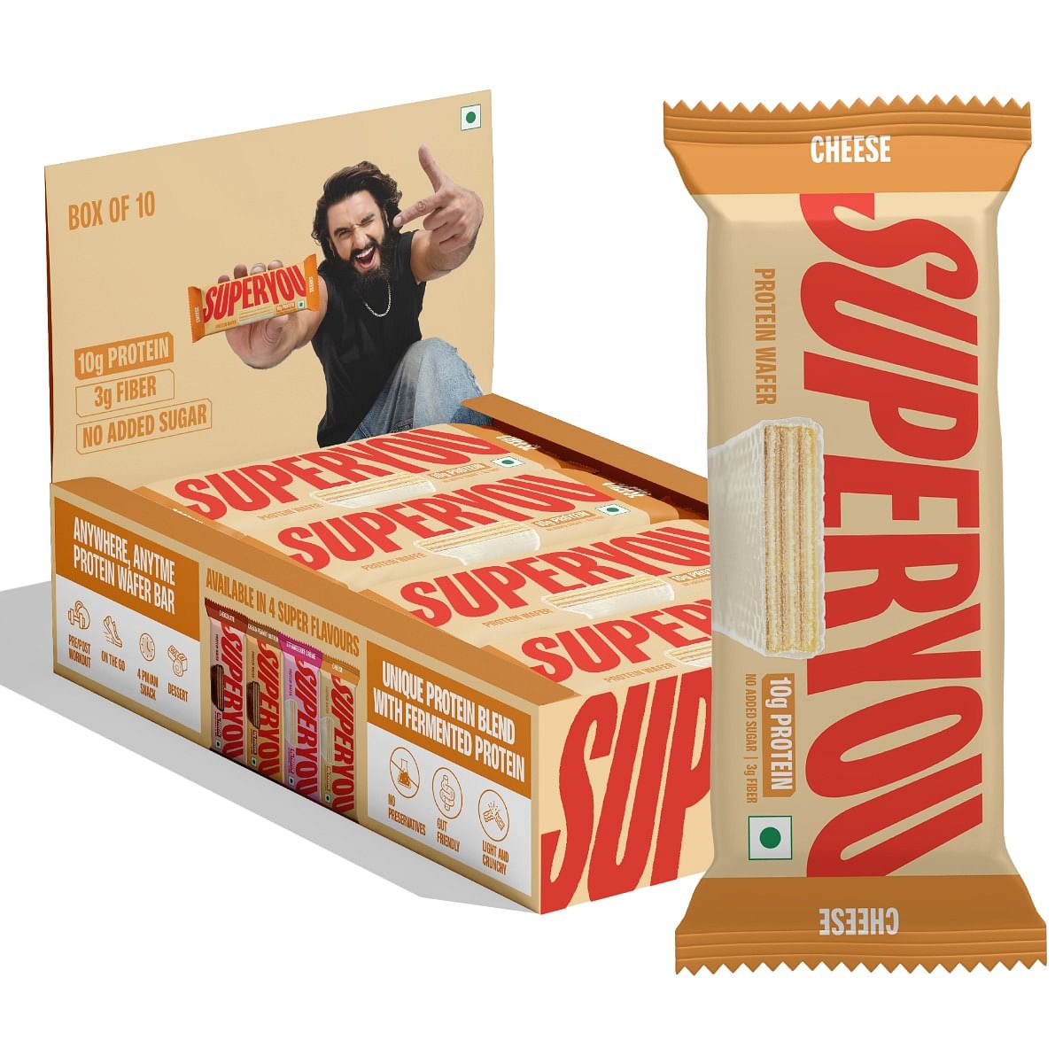 

SuperYou Cheese Protein Wafer Bars (Pack of 10) | 10g Protein, 3g Fiber, Zero Added Sugar | Protein Bars with a blend of Fermented Protein | Energy...