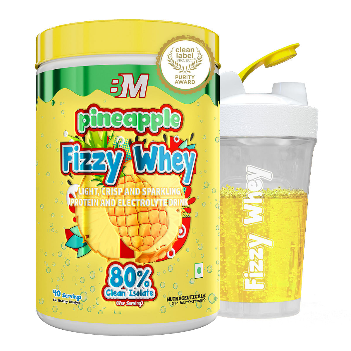 

Fizzy Whey [Pineapple] | Clear Whey Protein isolate + Electrolytes | 80% Protein, 0g Lactose, 0 Added Sugar, 1g fat | Clean Label Project Purity Aw...