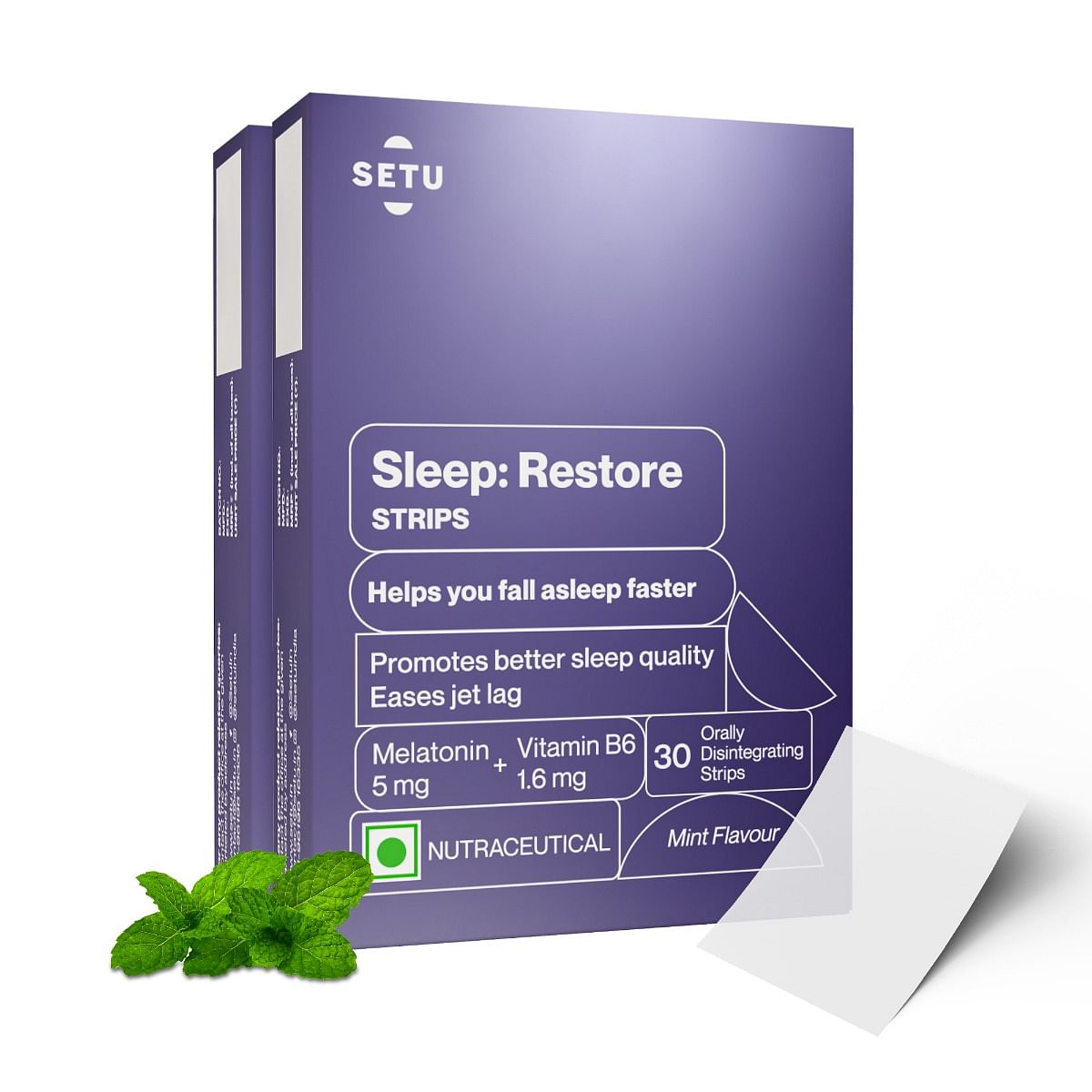 

Setu Sleep Restore Melatonin 5mg - 30 Orally Dissolving Strips (Pack of 2) | Plant Based 5 mg Melatonin | Promotes Relaxation & Sleep, Eases Jet La...