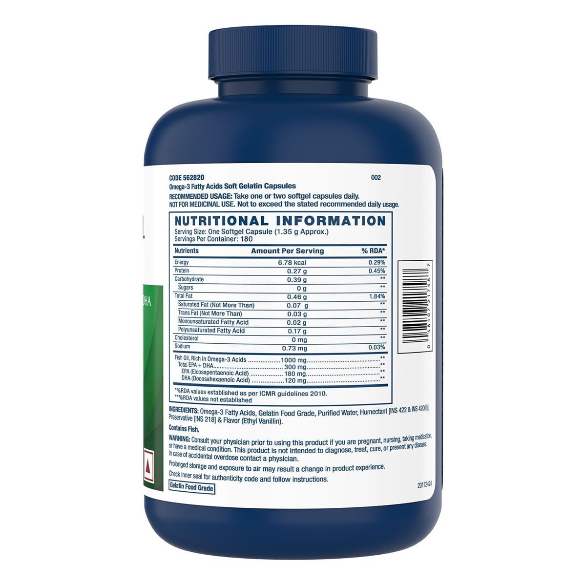 GNC Fish Body Oil for Men & Women 1000mg Omega3s with EPA & DHA