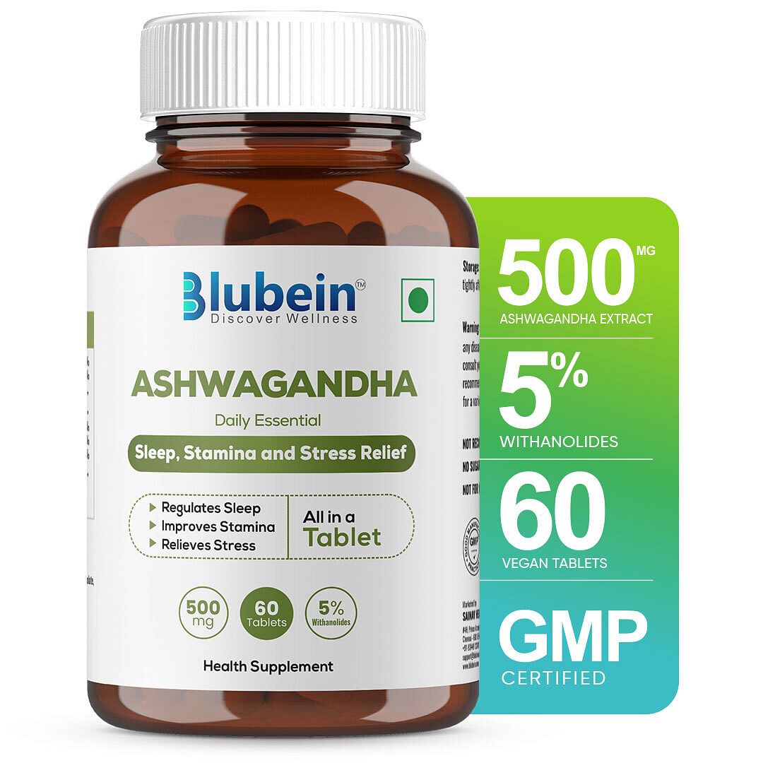 

Blubein Ashwagandha | Natural stress reliever, Enhances Physical performance | 500mg with 5% Withanolides | 60 - Tablets