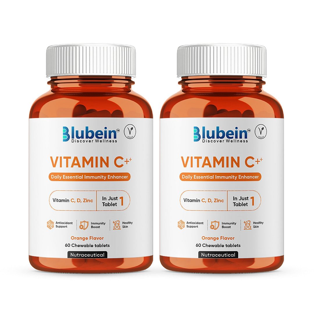 

Blubein Vitamin C Chewable Tablets with Vitamin D, Zinc, Amla Extract & Antioxidants | Boosts Immunity & Skin Glow | Orange Flavour - 60 Veg Table...