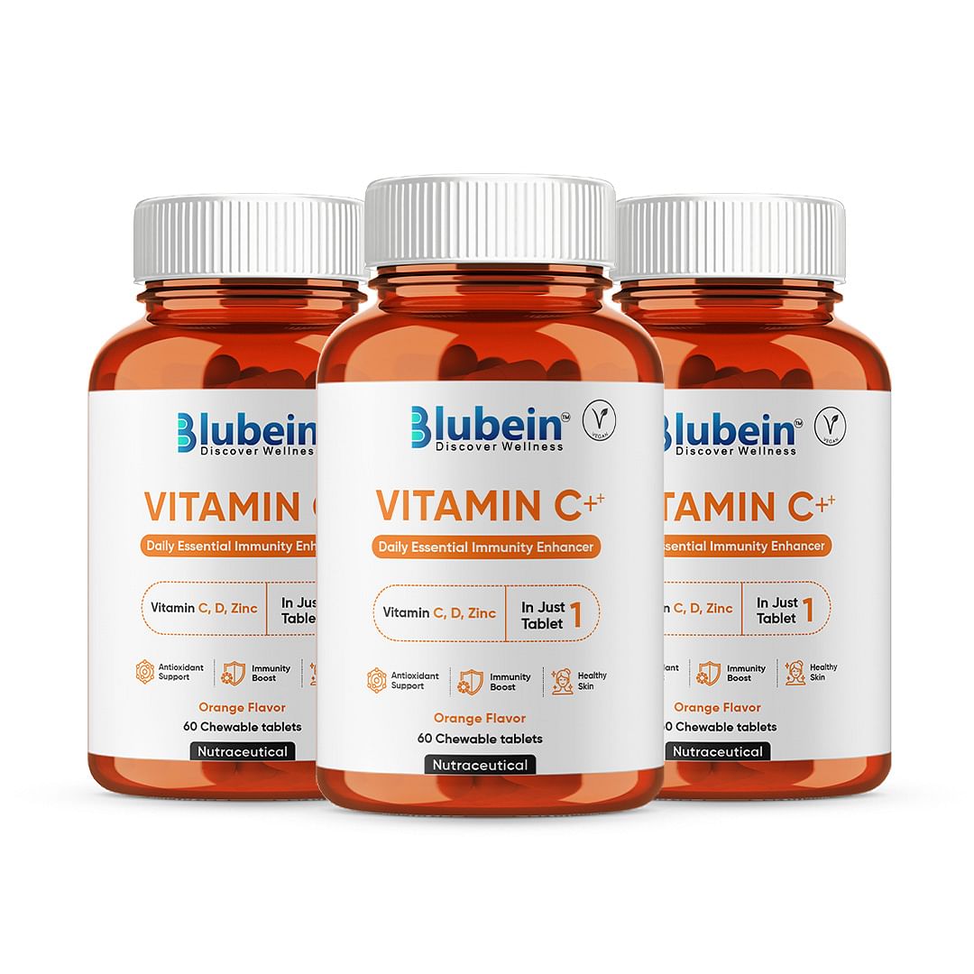 

Blubein Vitamin C Chewable Tablets with Vitamin D, Zinc, Amla Extract & Antioxidants | Boosts Immunity & Skin Glow | Orange Flavour - 60 Veg Table...