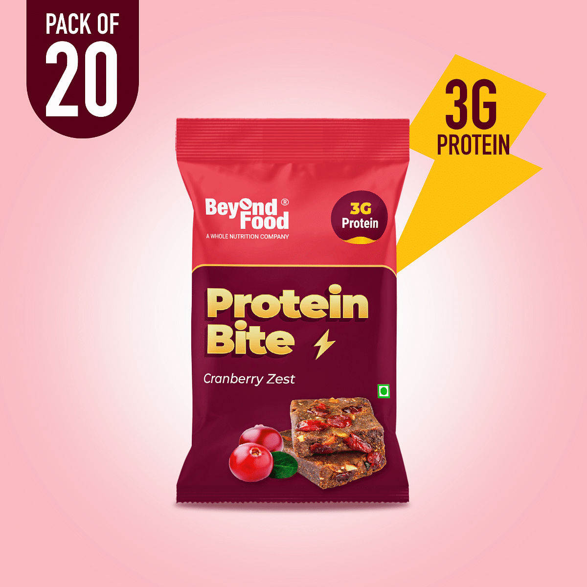 

Beyond Food Protein Bites - Cranberry Zest | Pack Of 20 | 20x12G