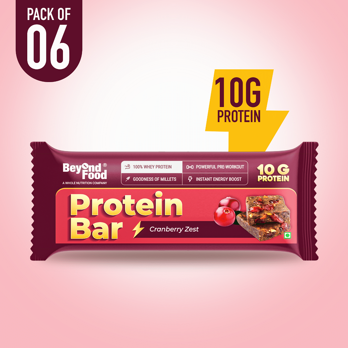 

Beyond Food Protein Bars - Cranberry Zest | Pack Of 6 | 6x40G