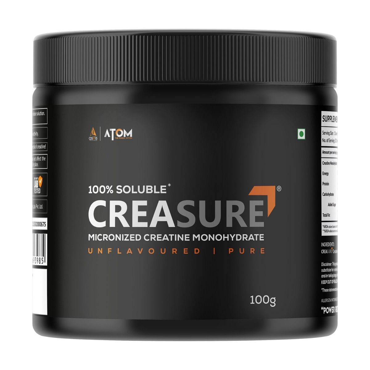 

AS-IT-IS ATOM Creasure® 100% Soluble Creatine Monohydrate, Micronised & Unflavored, Fast Recovery, Rapid Absorption, Supports Lean Muscle Growth, 3...