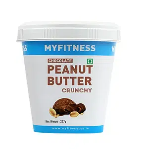 MYFITNESS Chocolate Peanut Butter Crunchy 227g | 23g Protein | Tasty & Healthy Nut Butter Spread | Dark Chocolate | Vegan | Cholesterol Free, Gluten Free | Crunchy & Nutty Peanut Butter | Zero Trans Fat